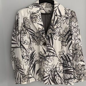 Coldwater Creek Black and White Floral Notch Collar Blazer